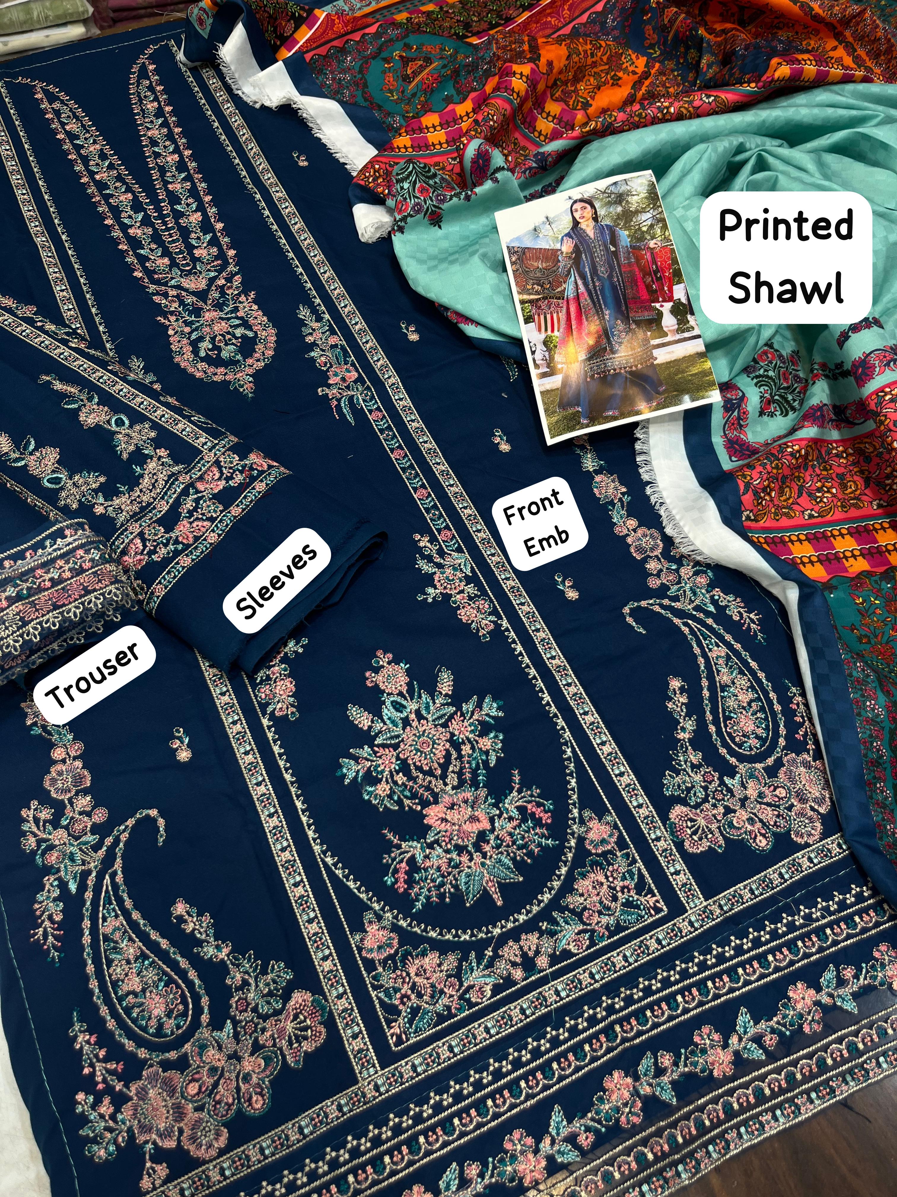 Dhanak embroidered unstitched 3 piece dress