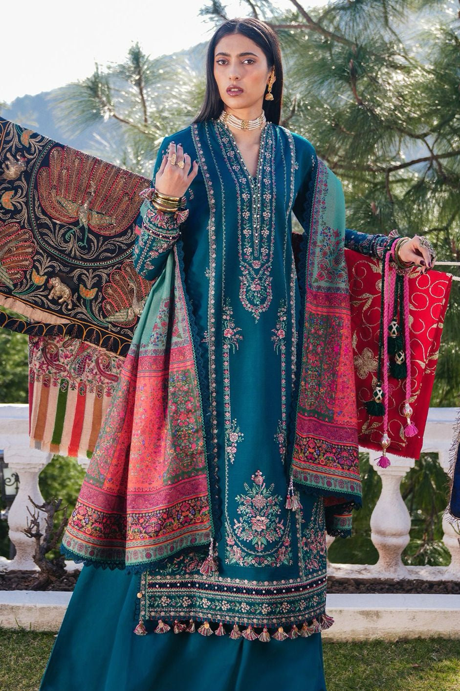 Dhanak embroidered unstitched 3 piece dress