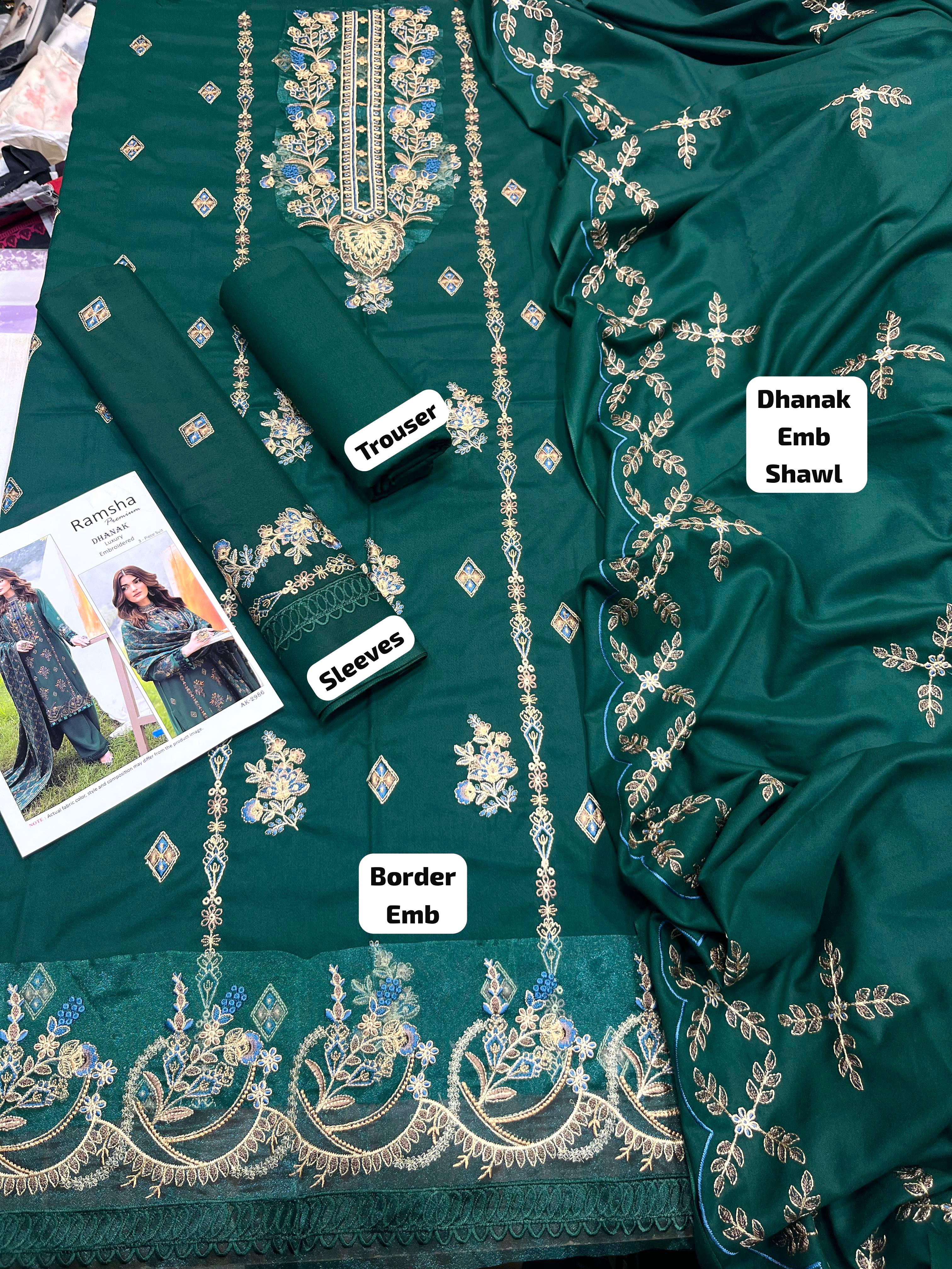 Dhanak embroidered unstitched 3 piece dress