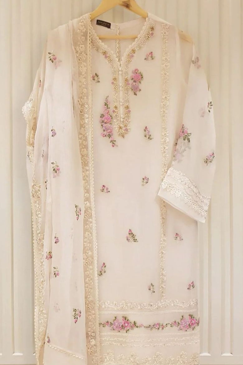 Chiffon embroidered unstitched 3 piece dress