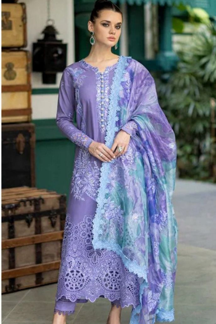 Dhanak embroidered unstitched 3 piece dress