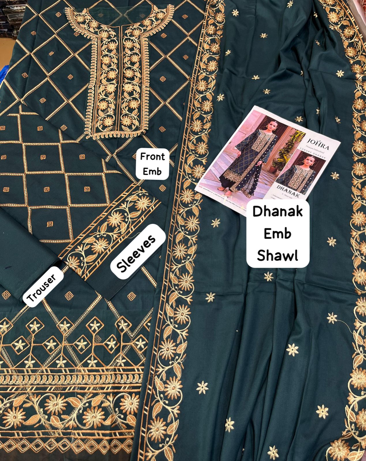 Dhanak embroidered unstitched 3 piece dress