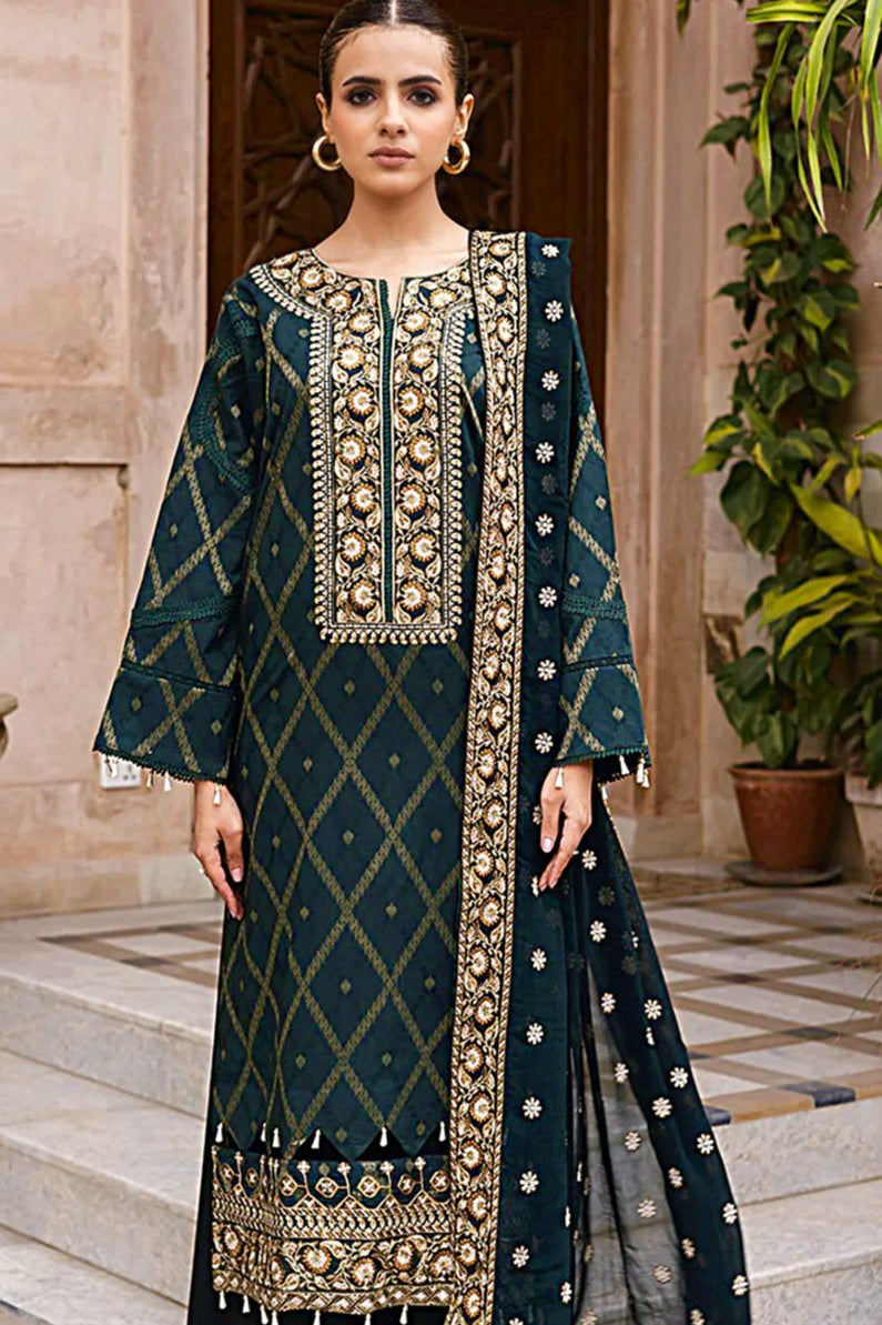 Dhanak embroidered unstitched 3 piece dress