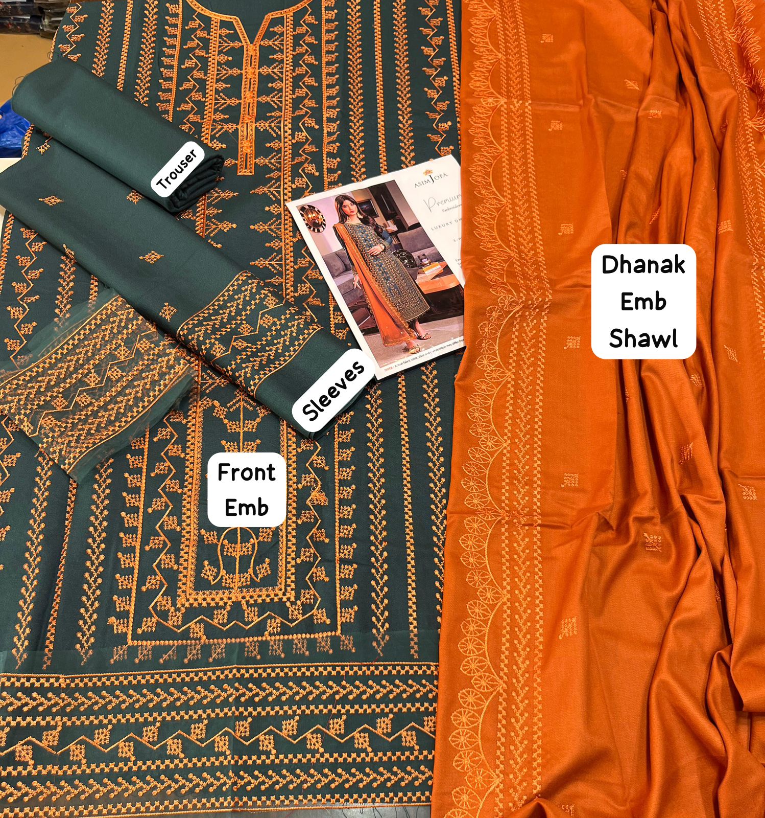 Dhanak embroidered unstitched 3 piece dress