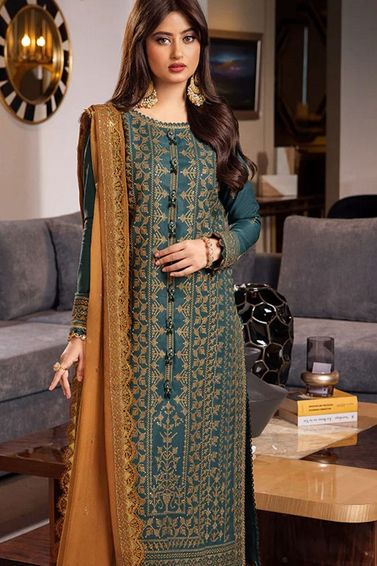 Dhanak embroidered unstitched 3 piece dress