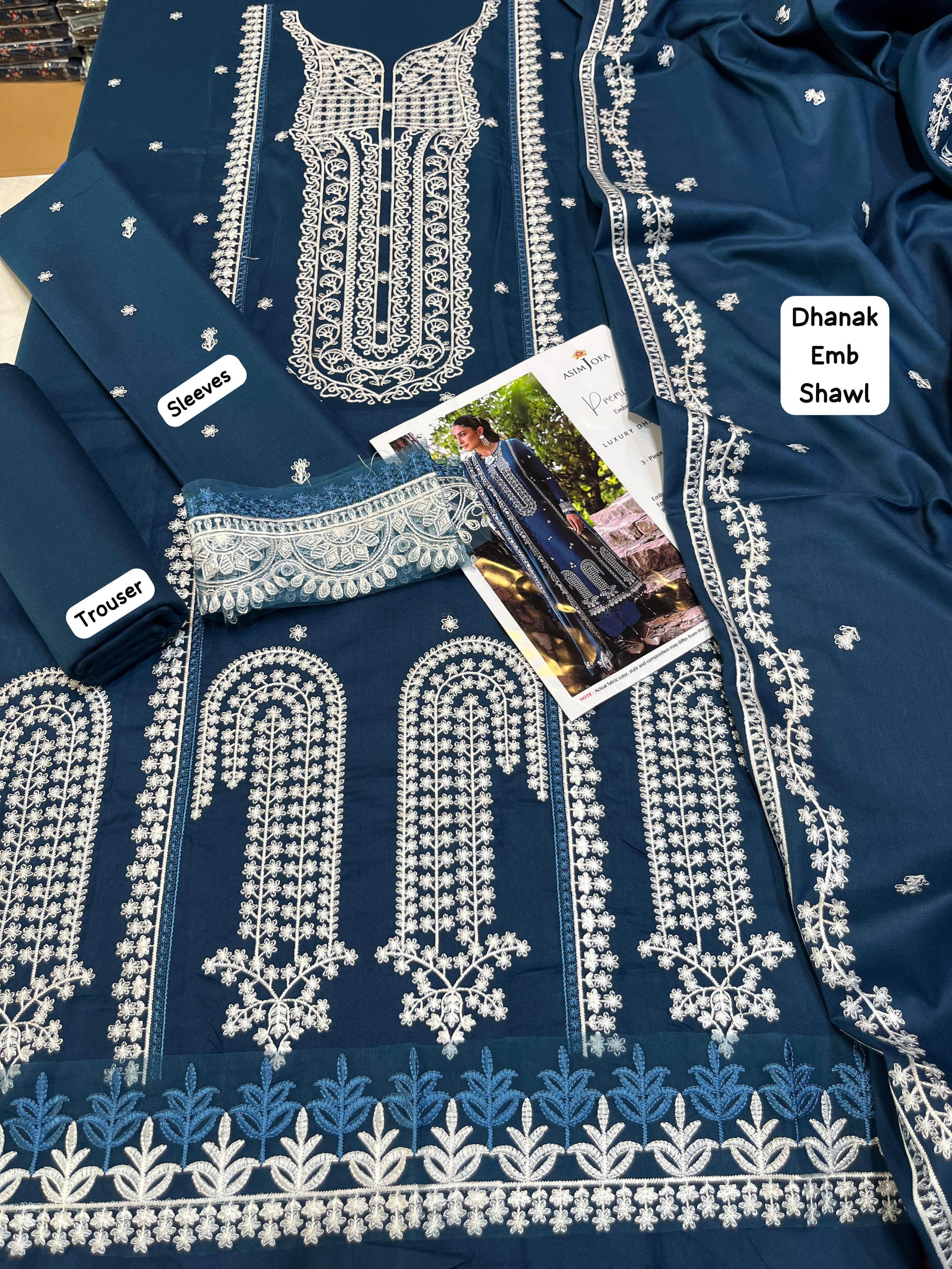 Dhanak embroidered unstitched 3 piece dress