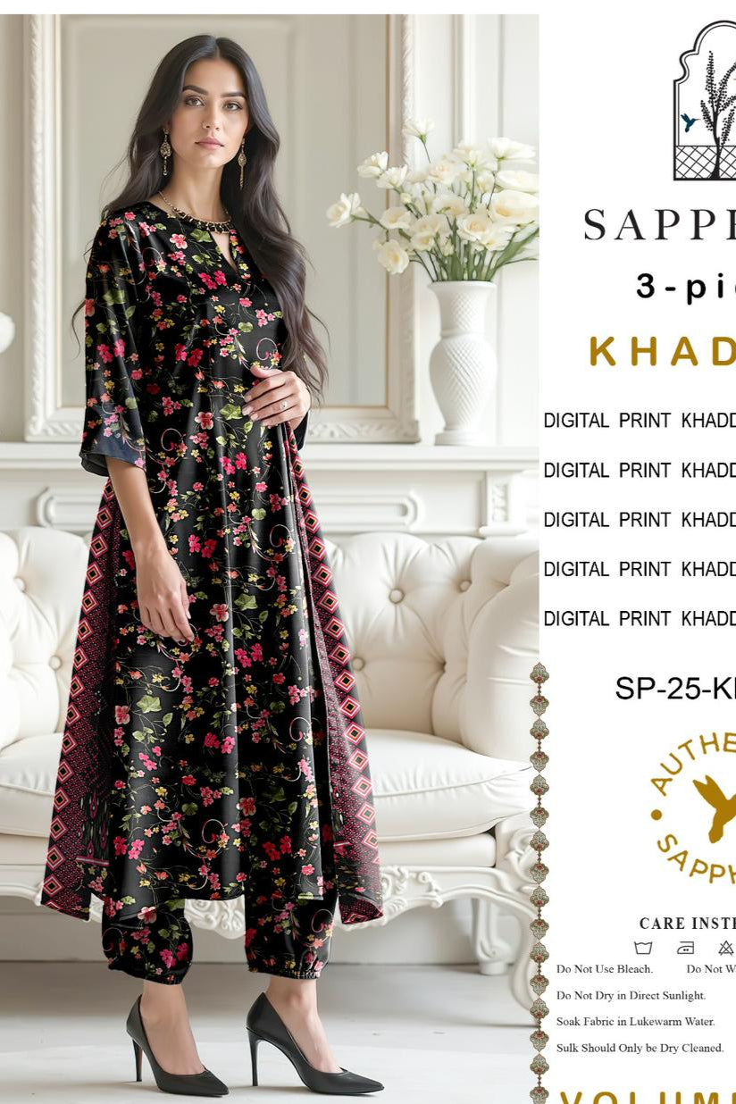 Khaddar digital printed unstitched 3 piece dress