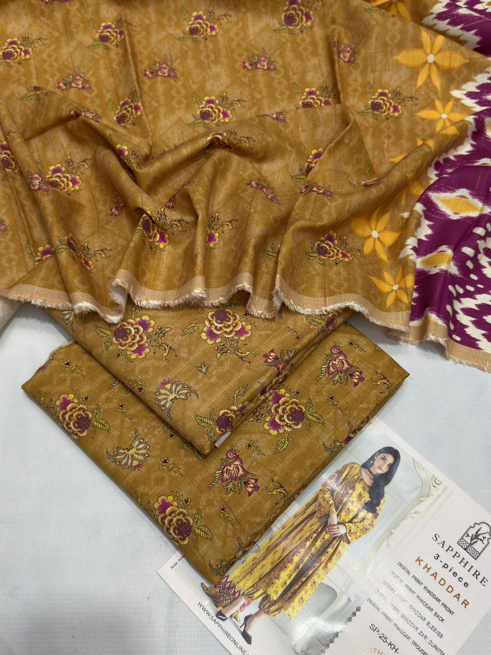 Khaddar digital printed unstitched 3 piece dress