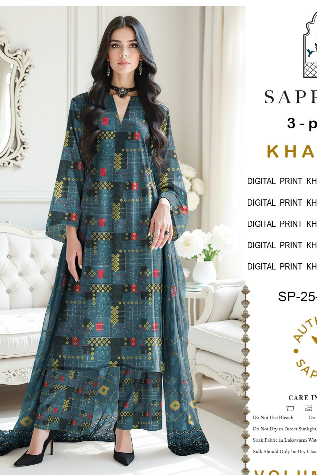 Khaddar digital printed unstitched 3 piece dress