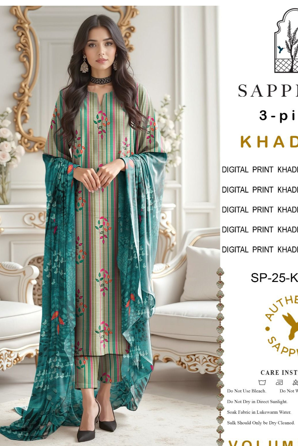 Khaddar digital printed unstitched 3 piece dress