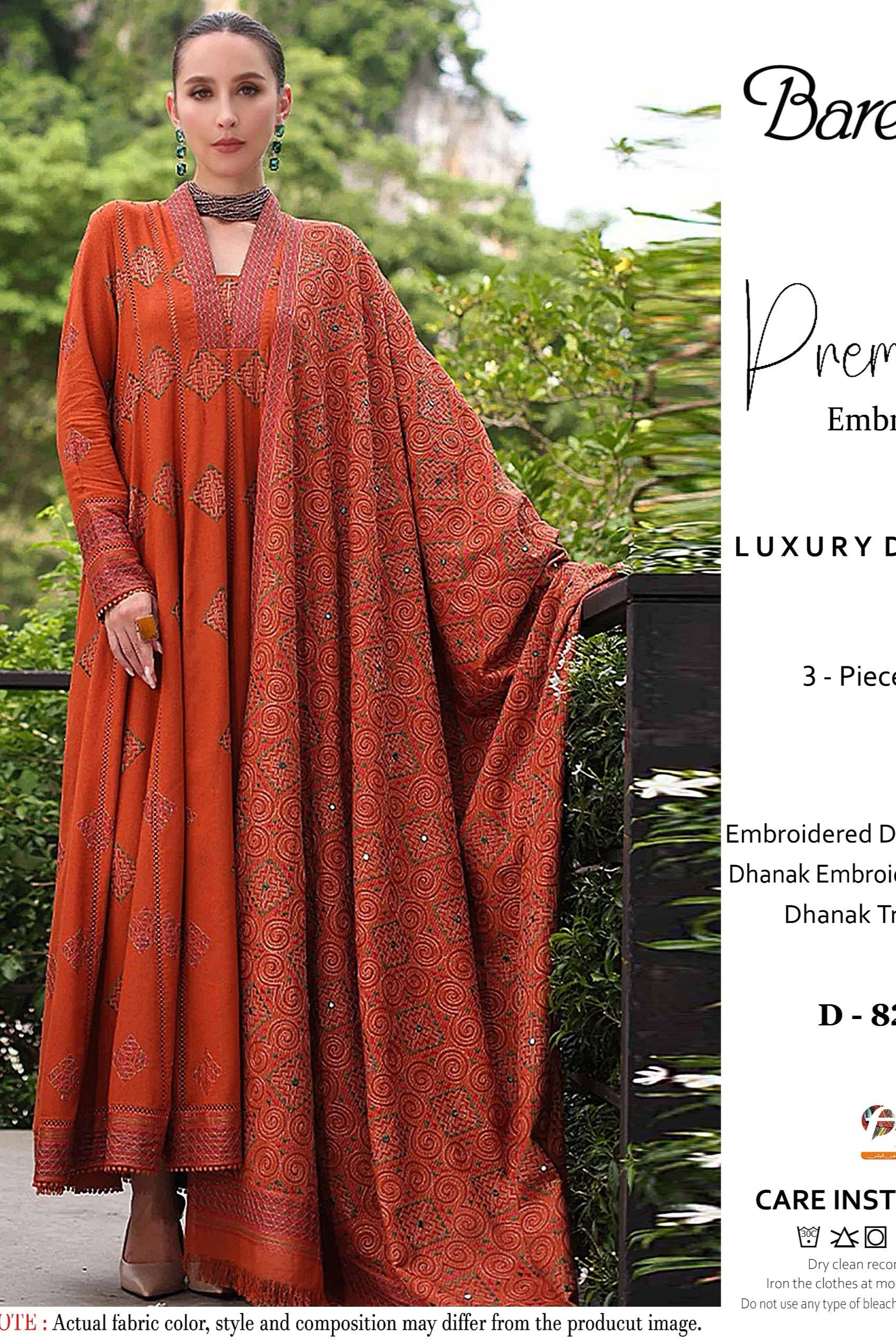Dhanak embroidered unstitched 3 piece dress