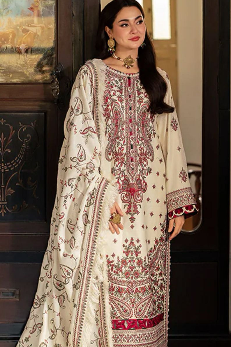 Dhanak embroidered unstitched 3 piece dress