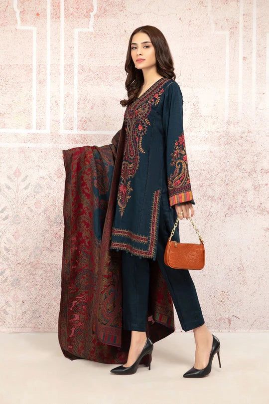 Dhanak embroidered unstitched 3 piece dress