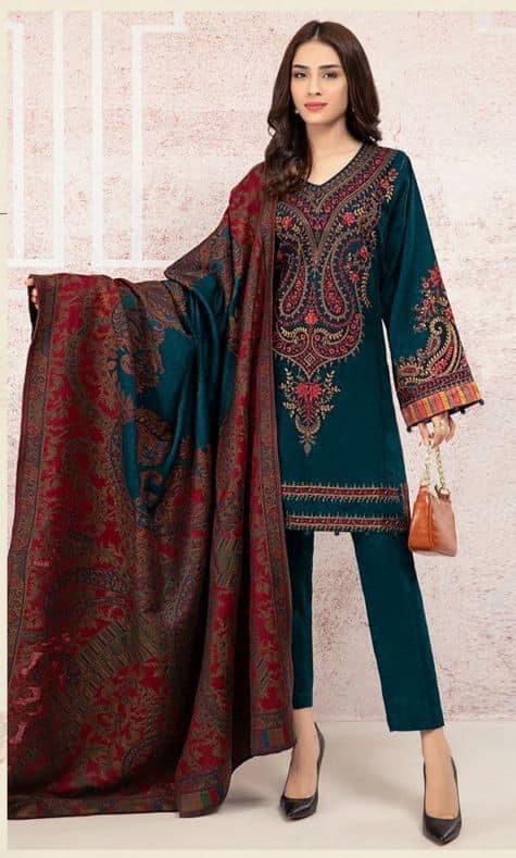 Dhanak embroidered unstitched 3 piece dress