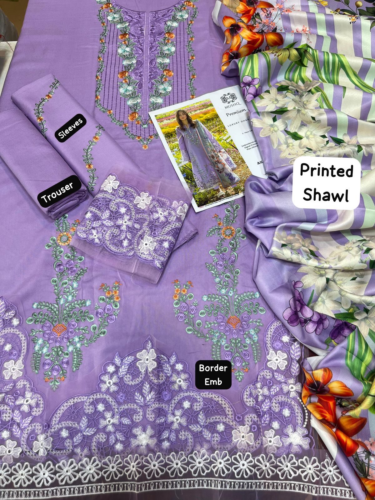 Dhanak embroidered unstitched 3 piece dress