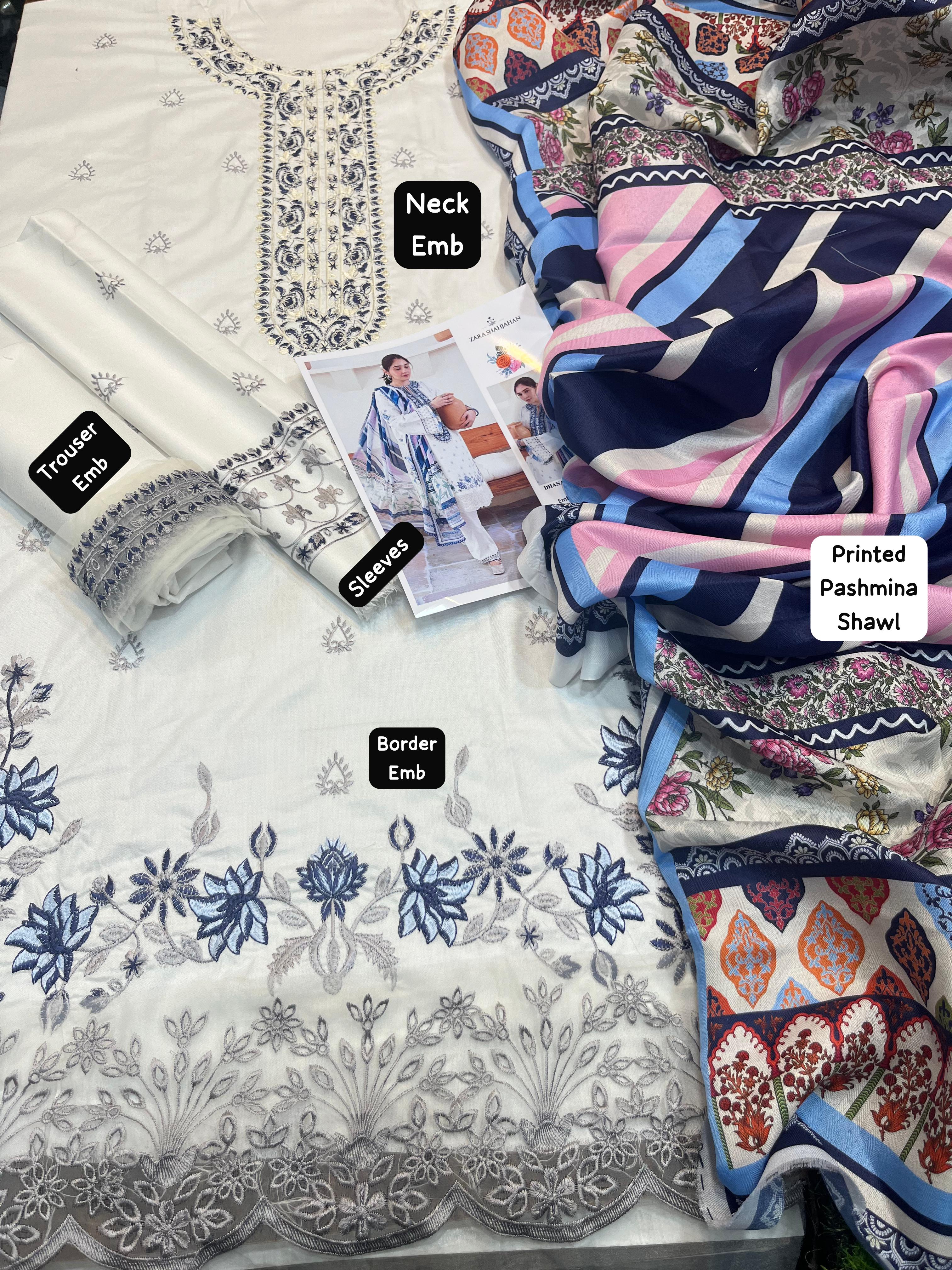 Dhanak embroidered unstitched 3 piece dress