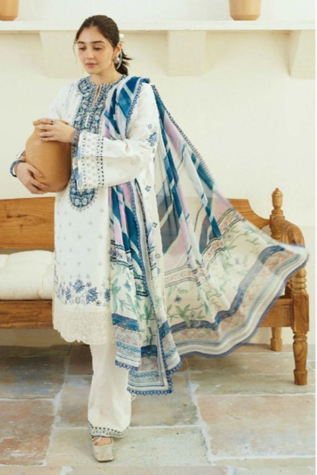 Dhanak embroidered unstitched 3 piece dress