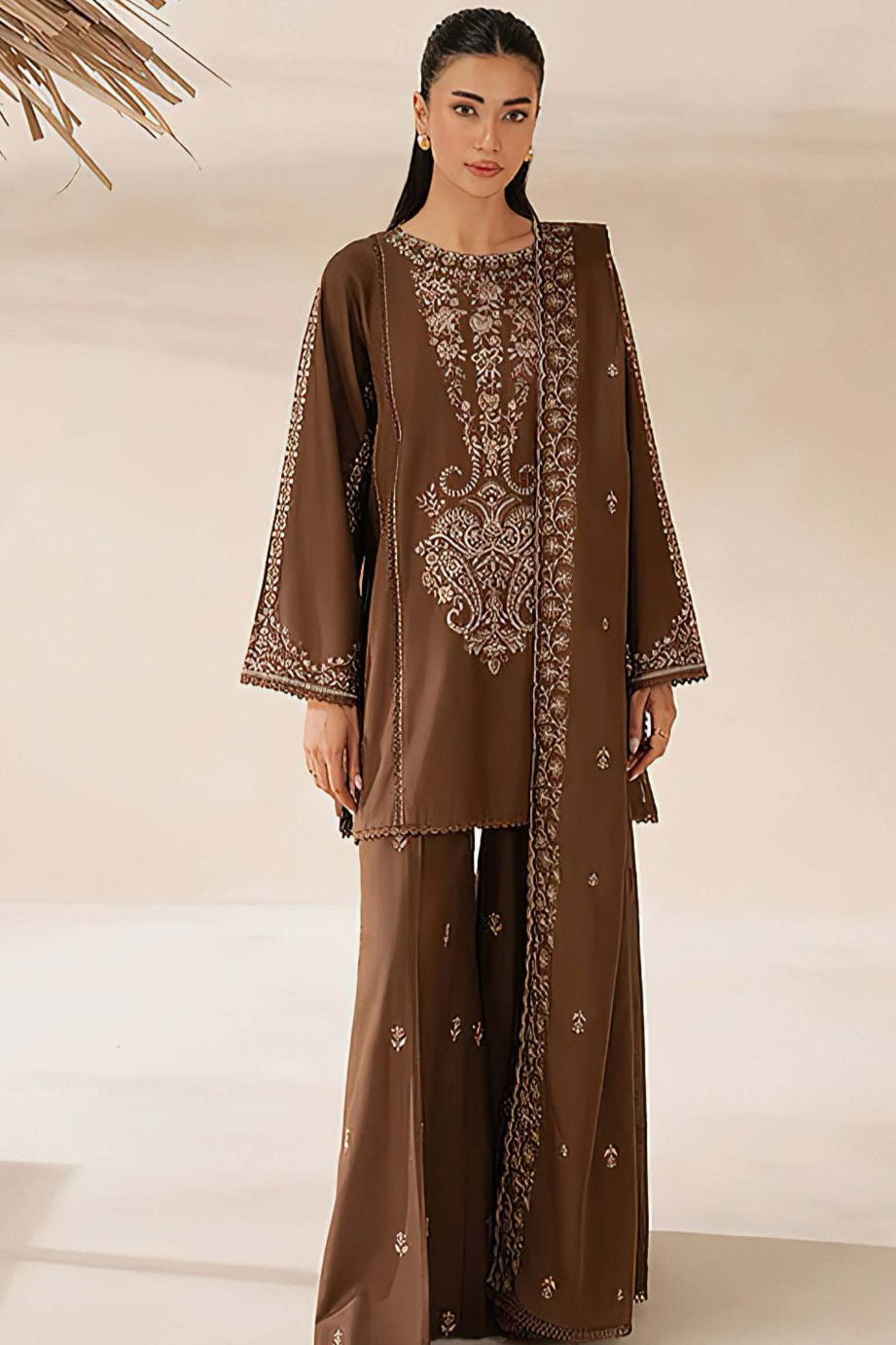 Dhanak embroidered unstitched 3 piece dress