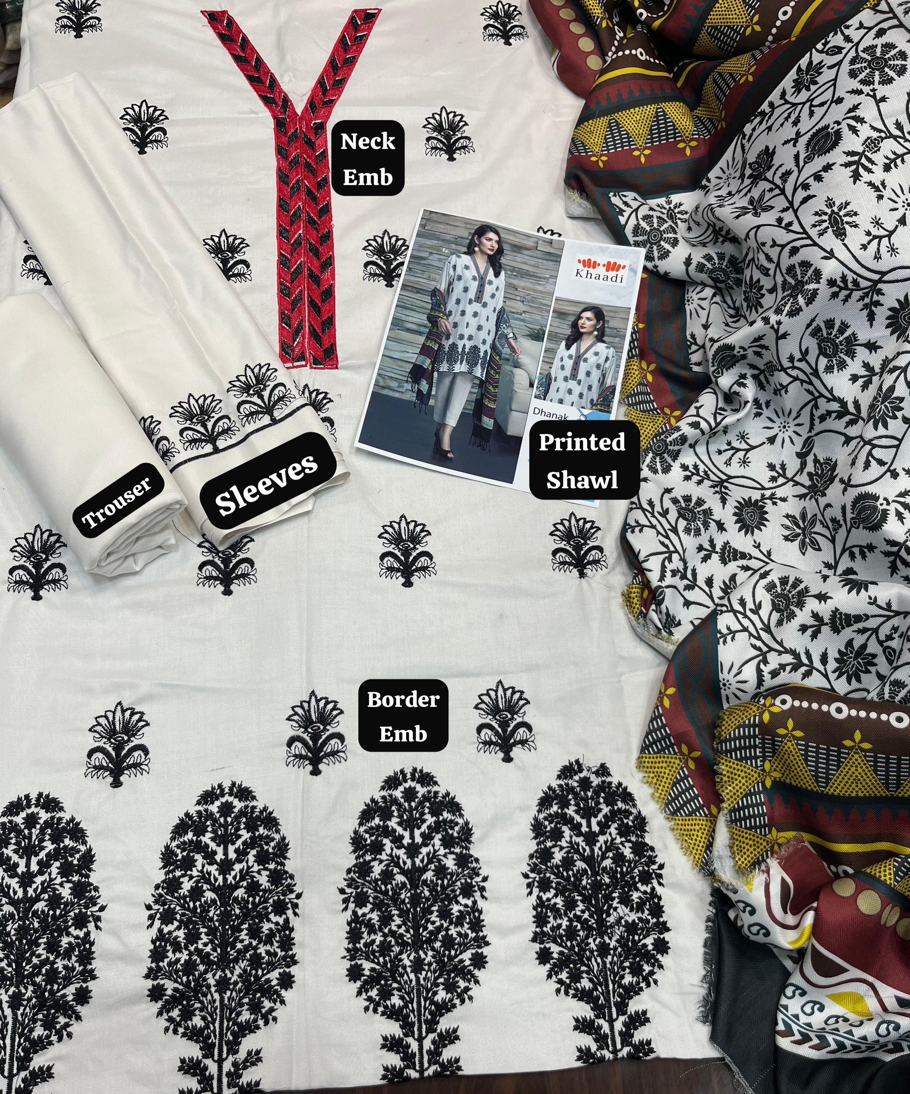 Dhanak embroidered unstitched 3 piece dress