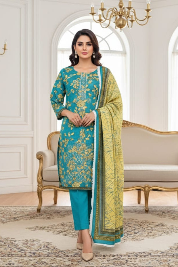 khaddar digital printed unstitched 3 piece dress