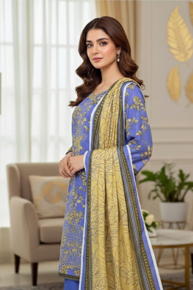 Khaddar digital printed  unstitched 3 piece dress
