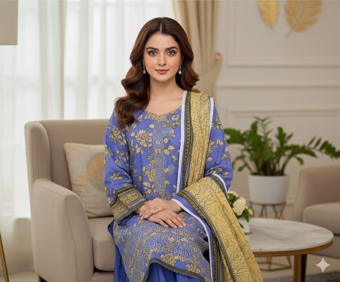 Khaddar digital printed  unstitched 3 piece dress