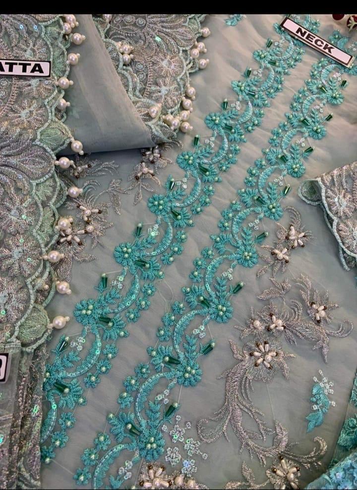 Stain silk embroidered unstitched 3 piece dress