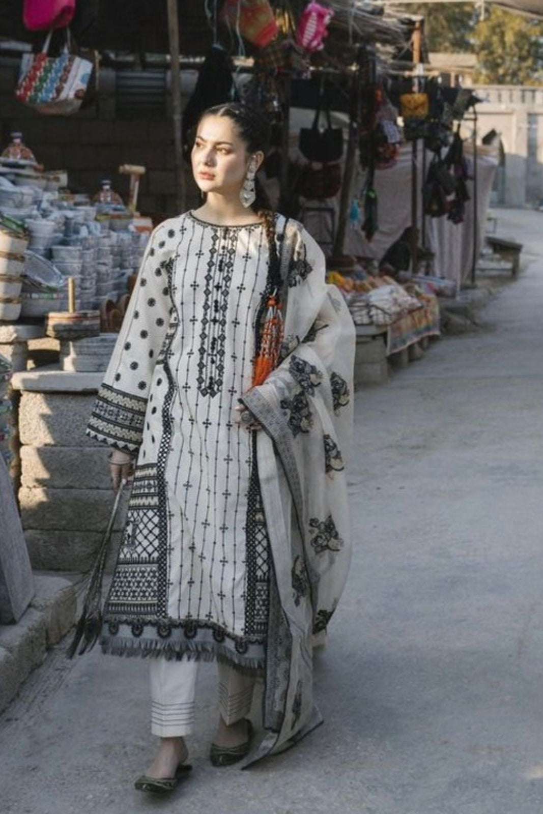 Linen embroidered unstitched 3 piece dress