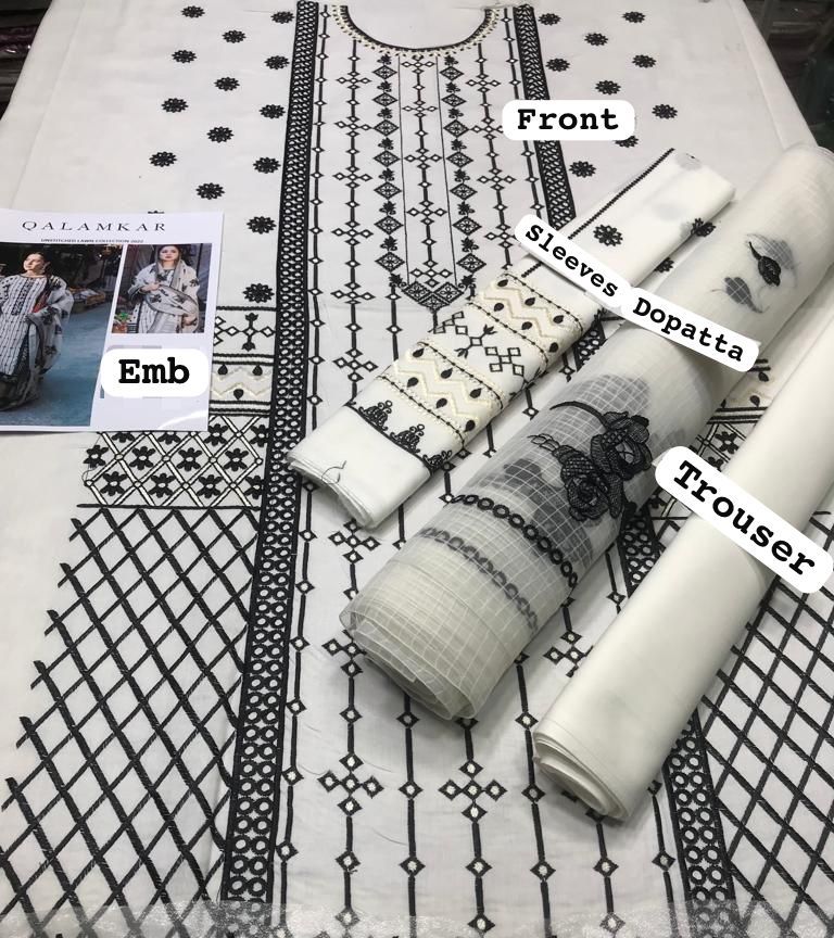 Linen embroidered unstitched 3 piece dress