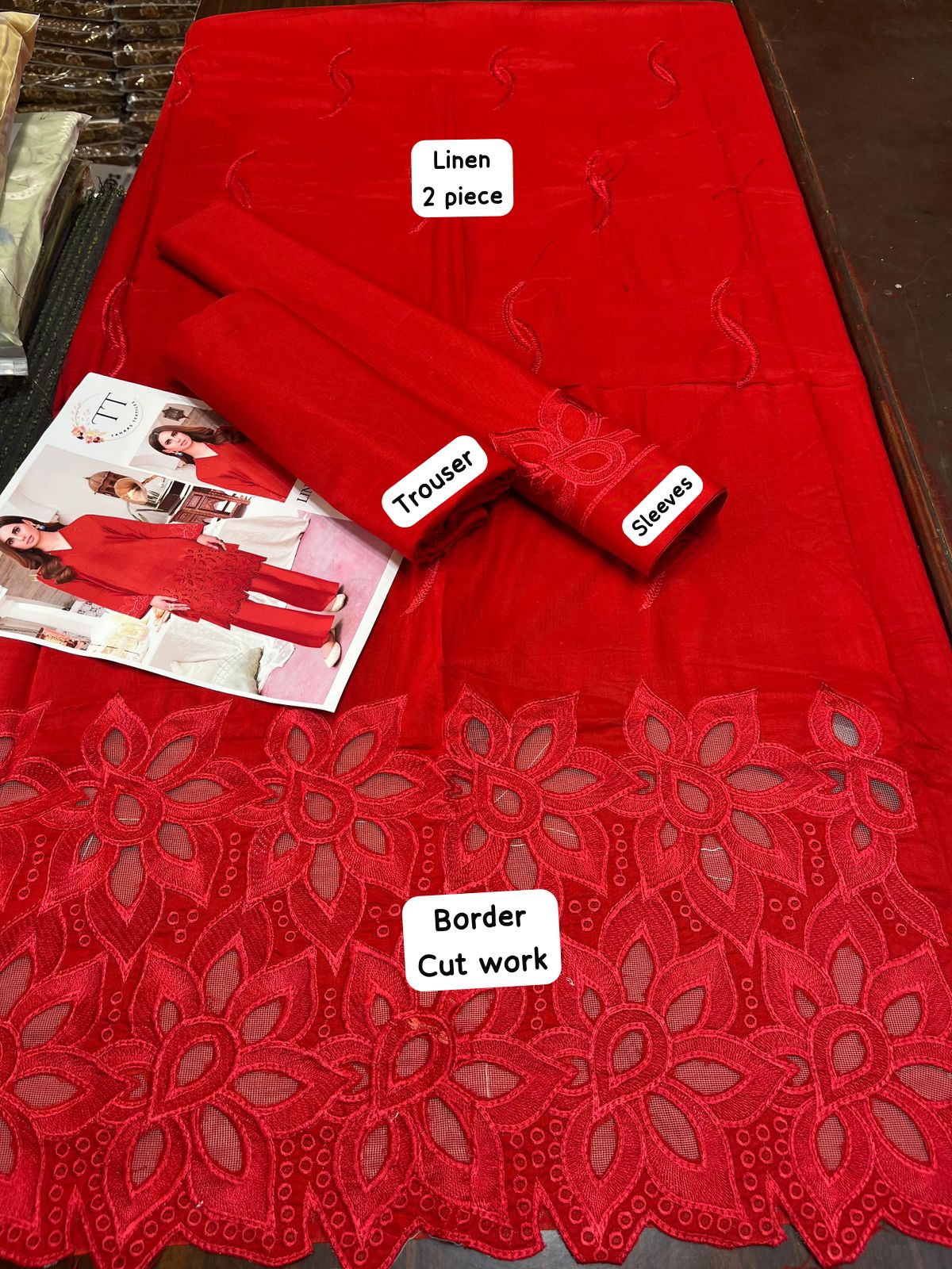 LInen embroidered unstitched 3 piece dress