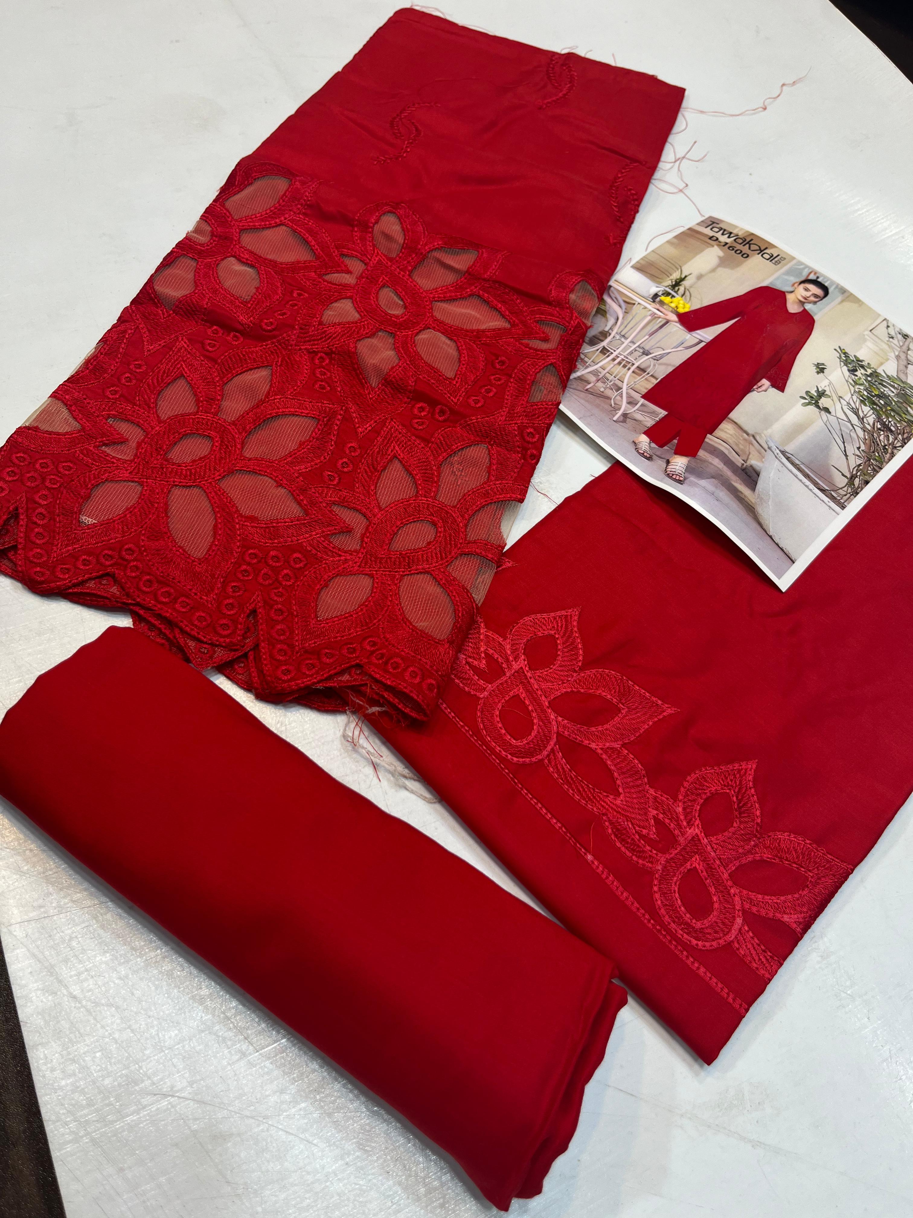 LInen embroidered unstitched 3 piece dress