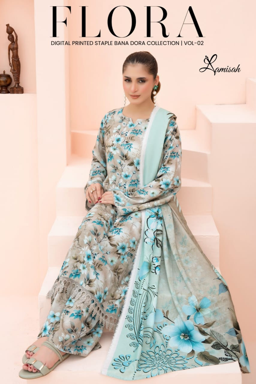 Linen digital printed unstitched 3 piece dress