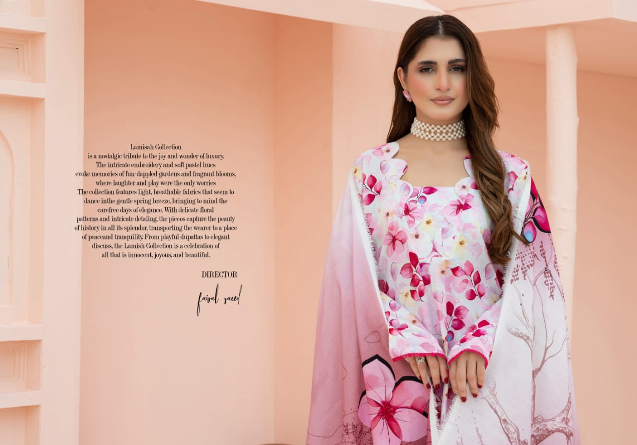 Linen digital printed unstitched 3 piece dress