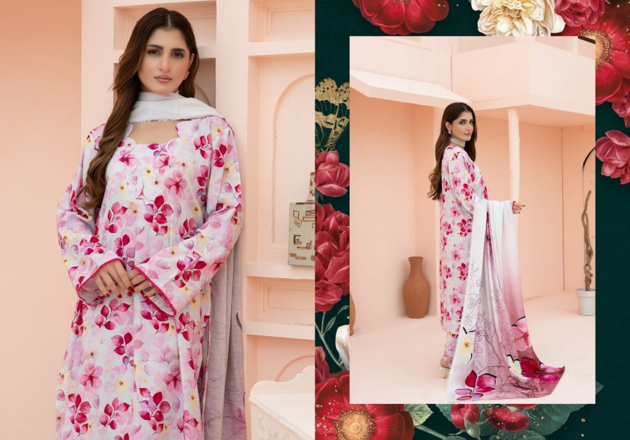 Linen digital printed unstitched 3 piece dress