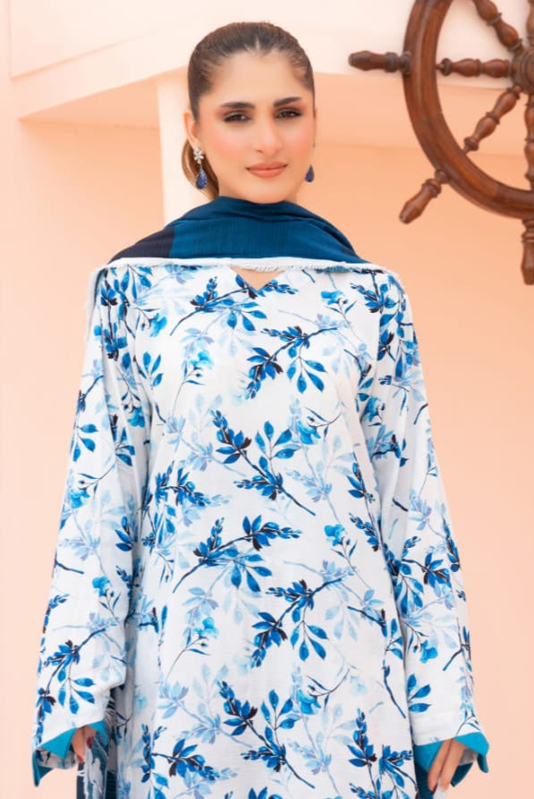 Linen digital printed unstitched 3 piece dress
