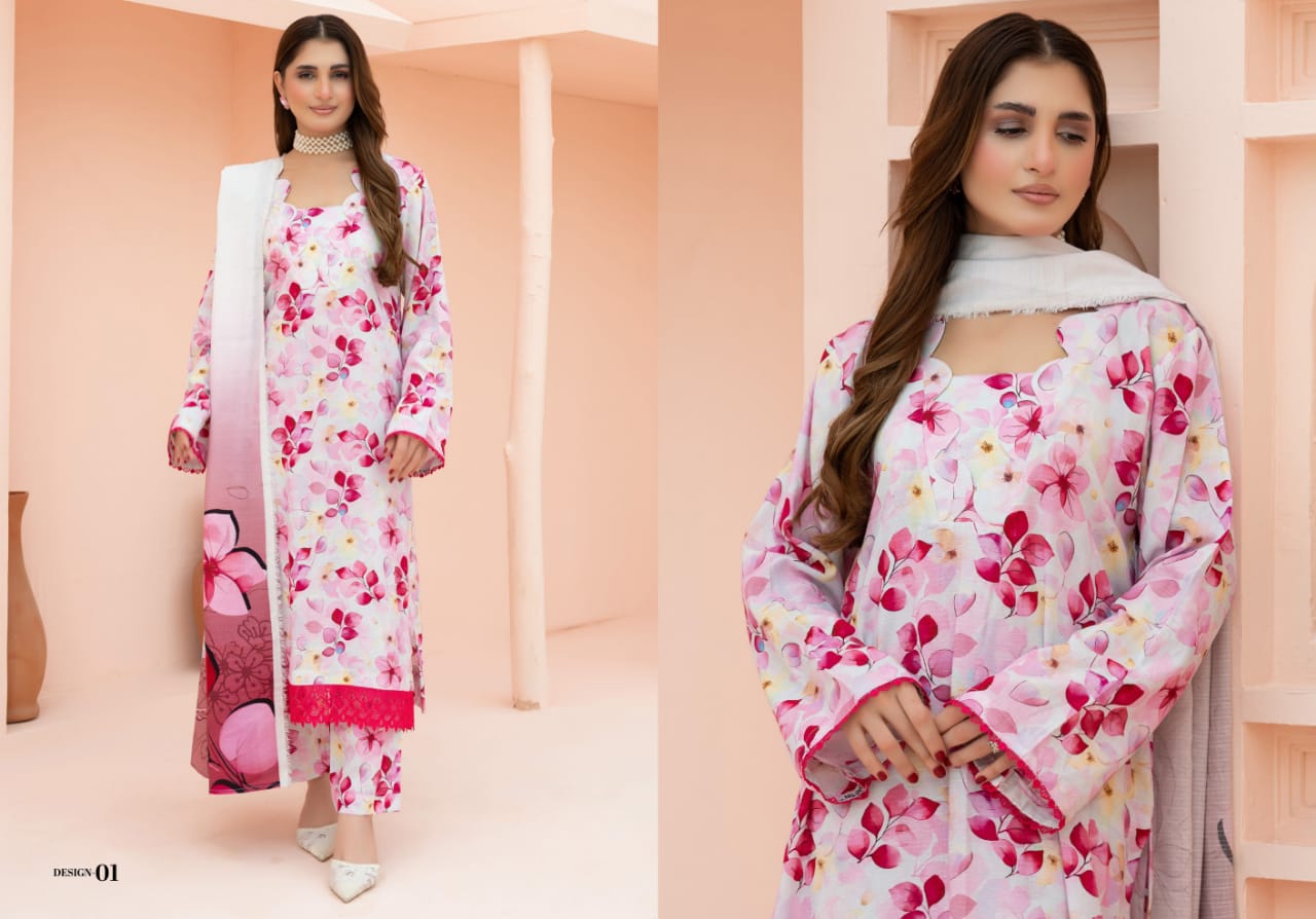 Linen digital printed unstitched 3 piece dress