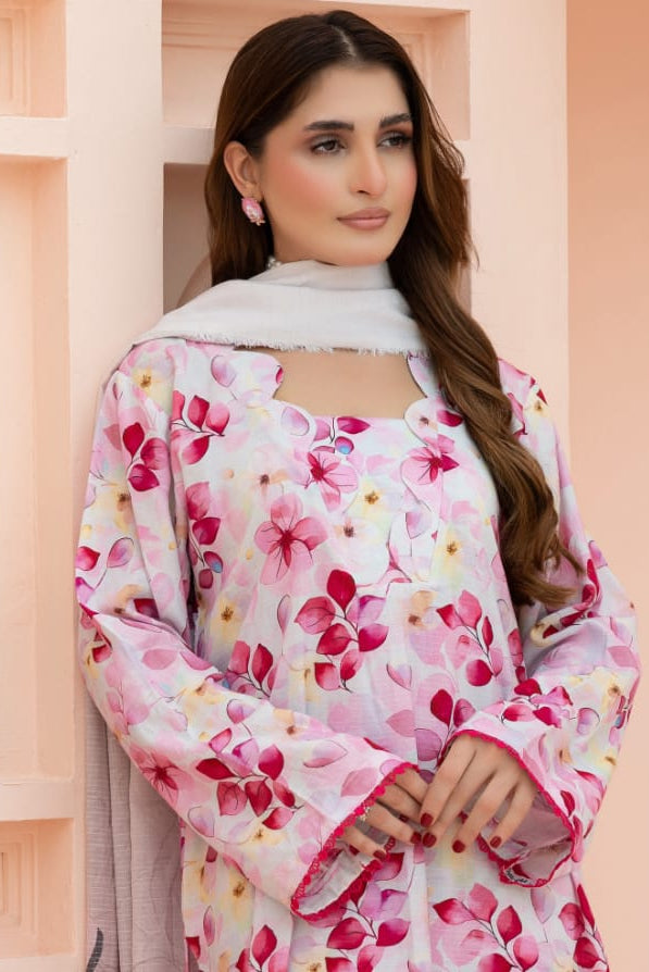 Linen digital printed unstitched 3 piece dress