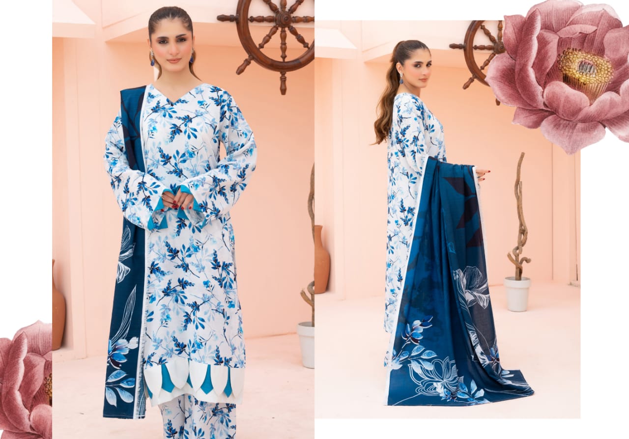 Linen digital printed unstitched 3 piece dress