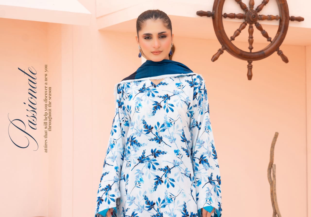 Linen digital printed unstitched 3 piece dress