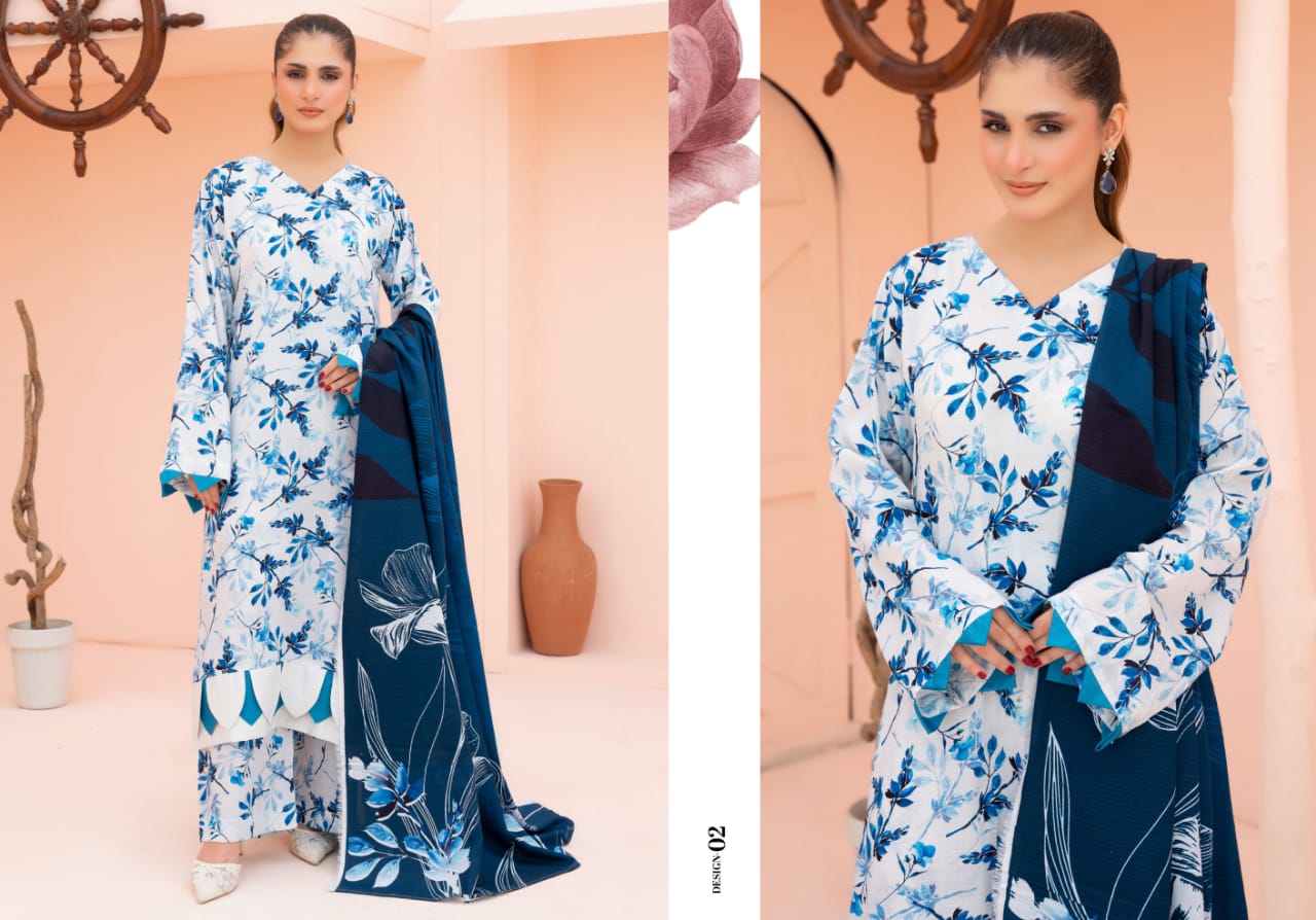 Linen digital printed unstitched 3 piece dress