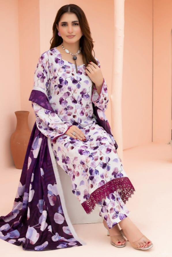 Linen digital printed unstitched 3 piece dress