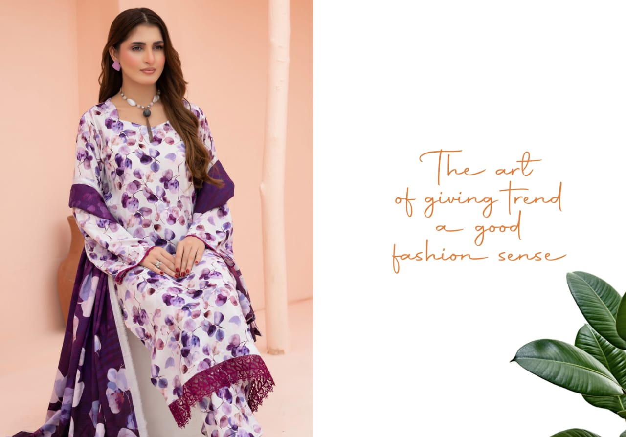 Linen digital printed unstitched 3 piece dress