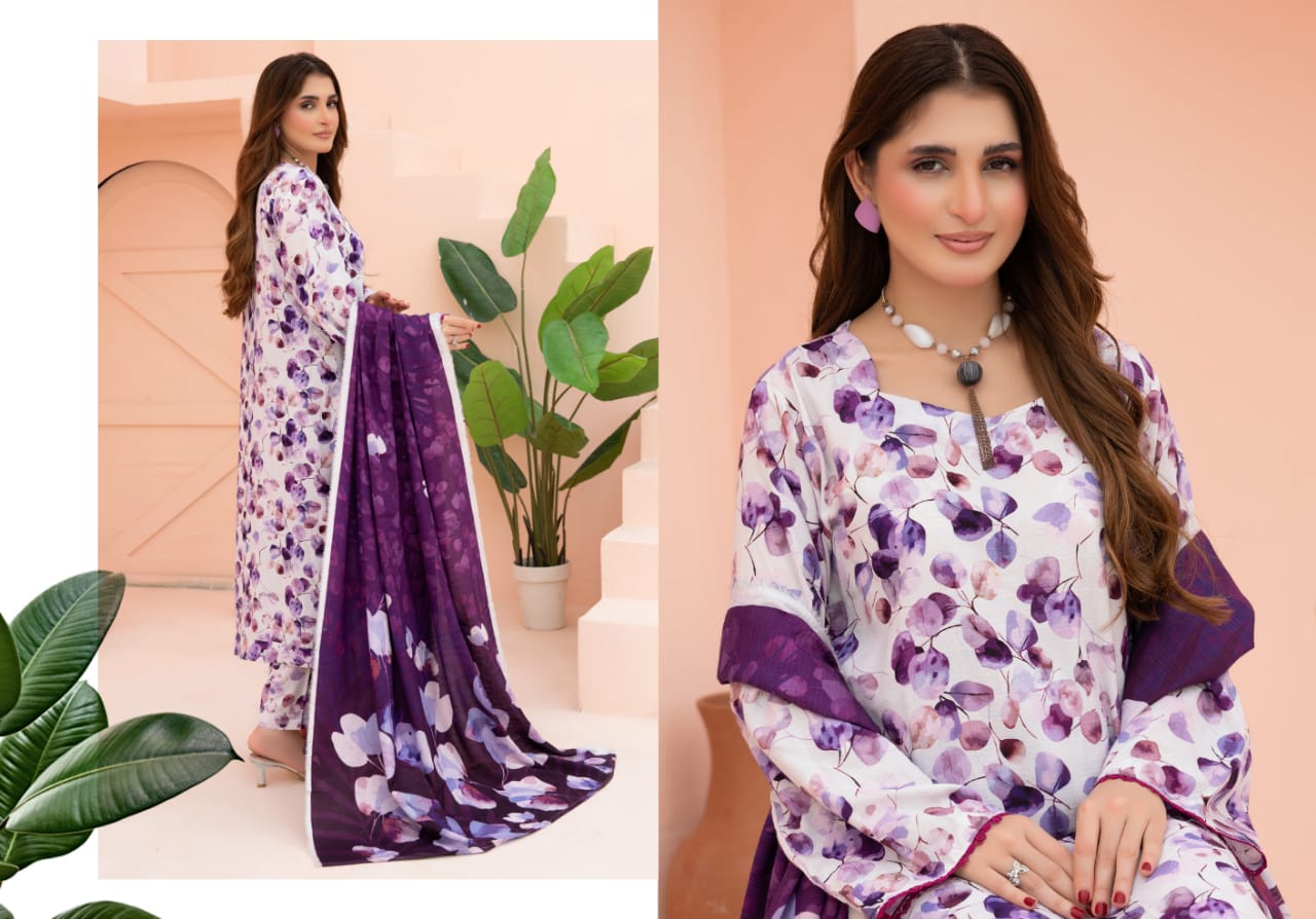 Linen digital printed unstitched 3 piece dress