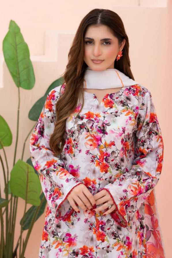 Linen digital printed unstitched 3 piece dress