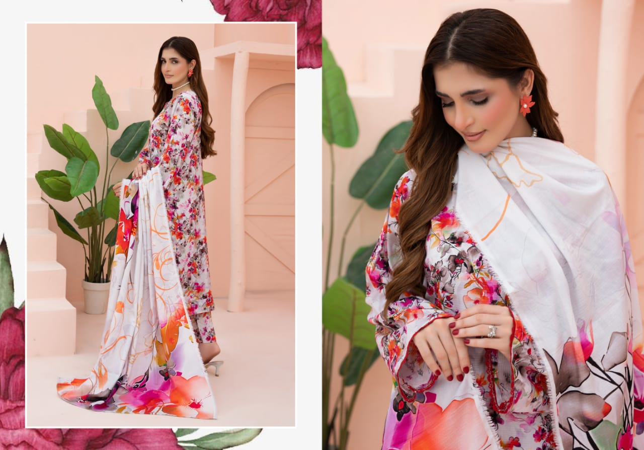 Linen digital printed unstitched 3 piece dress