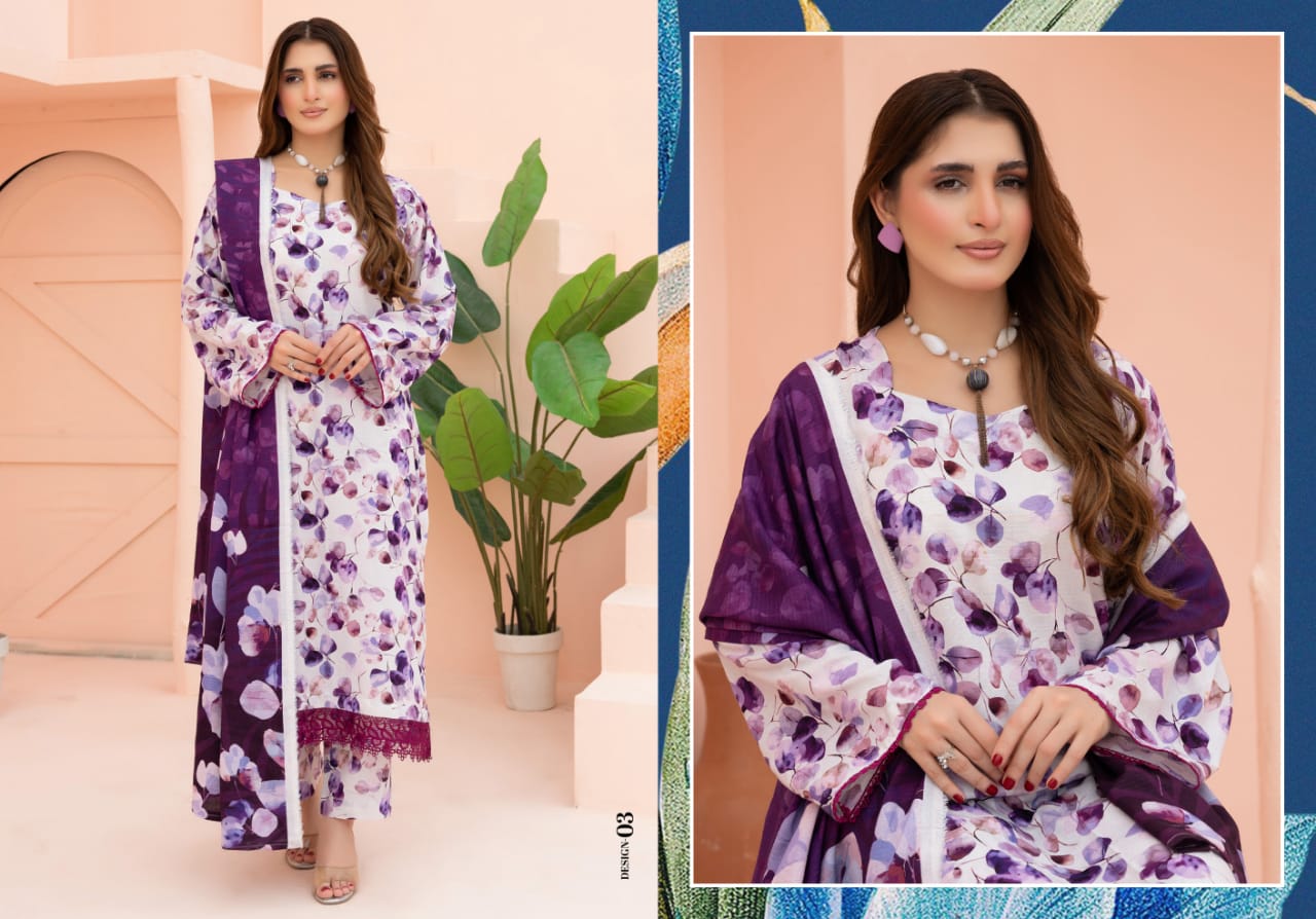 Linen digital printed unstitched 3 piece dress