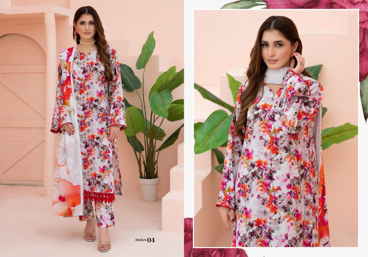 Linen digital printed unstitched 3 piece dress