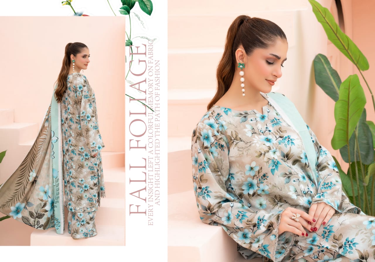 Linen digital printed unstitched 3 piece dress