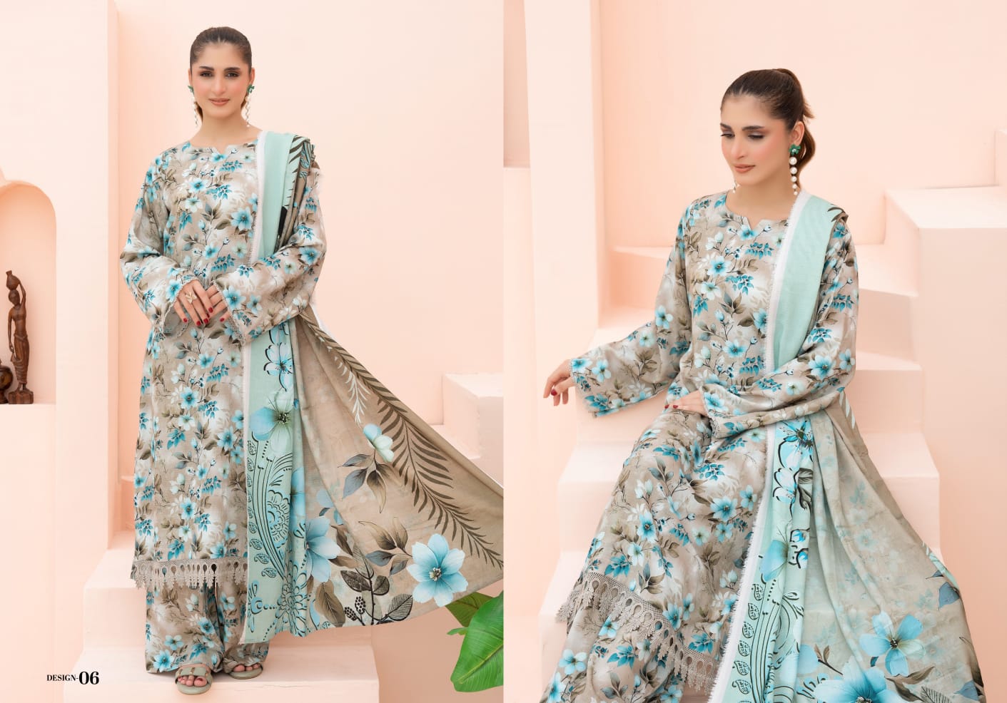 Linen digital printed unstitched 3 piece dress