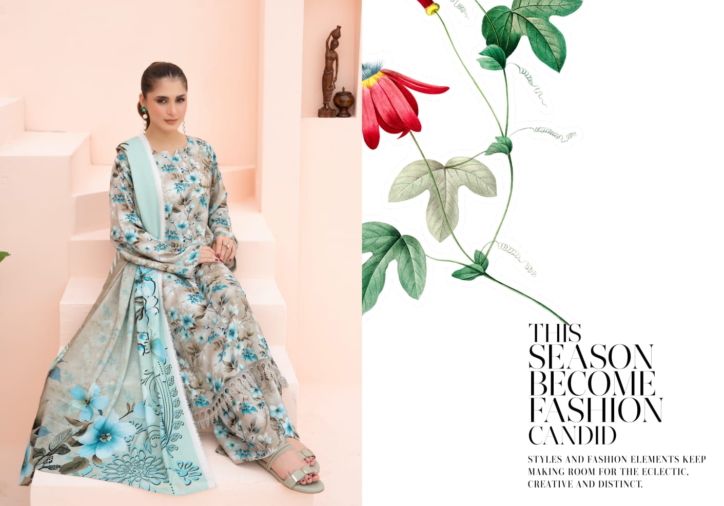 Linen digital printed unstitched 3 piece dress